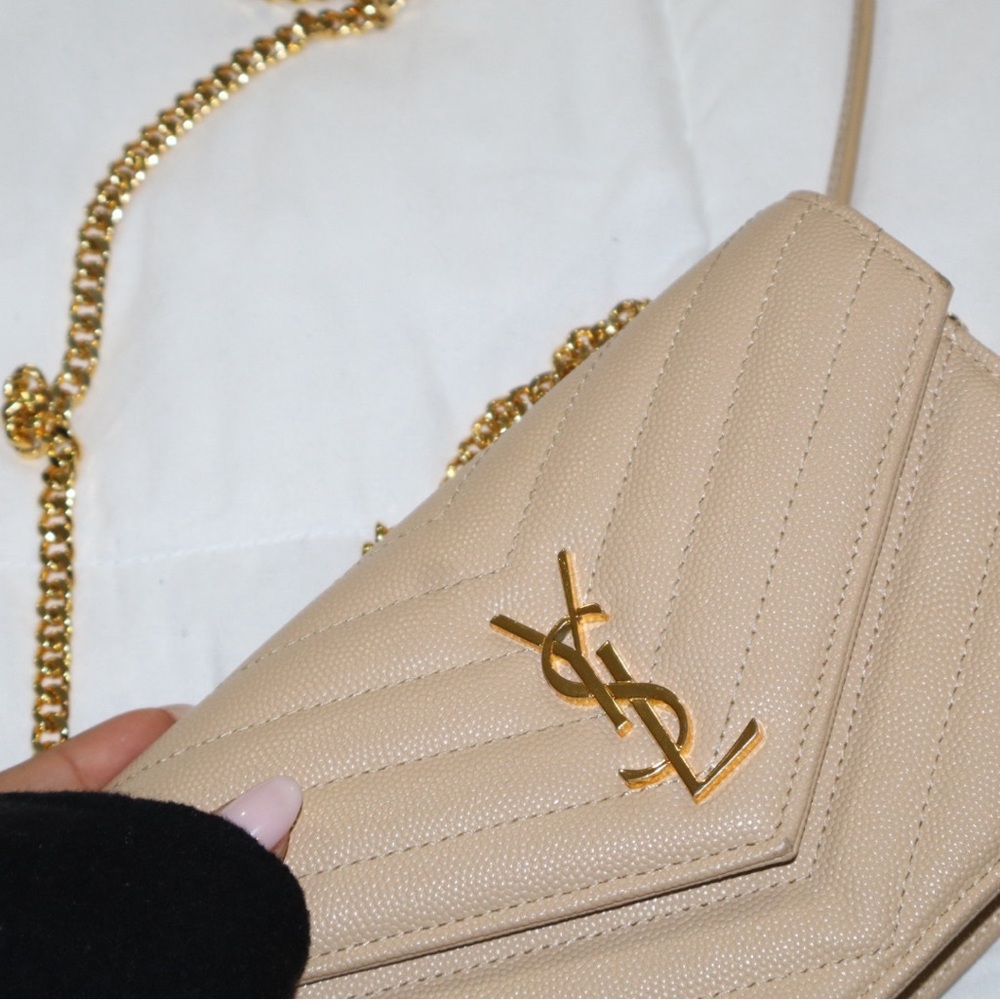 Saint Laurent Cream Quilted Crossbody Bag with Gold Chain